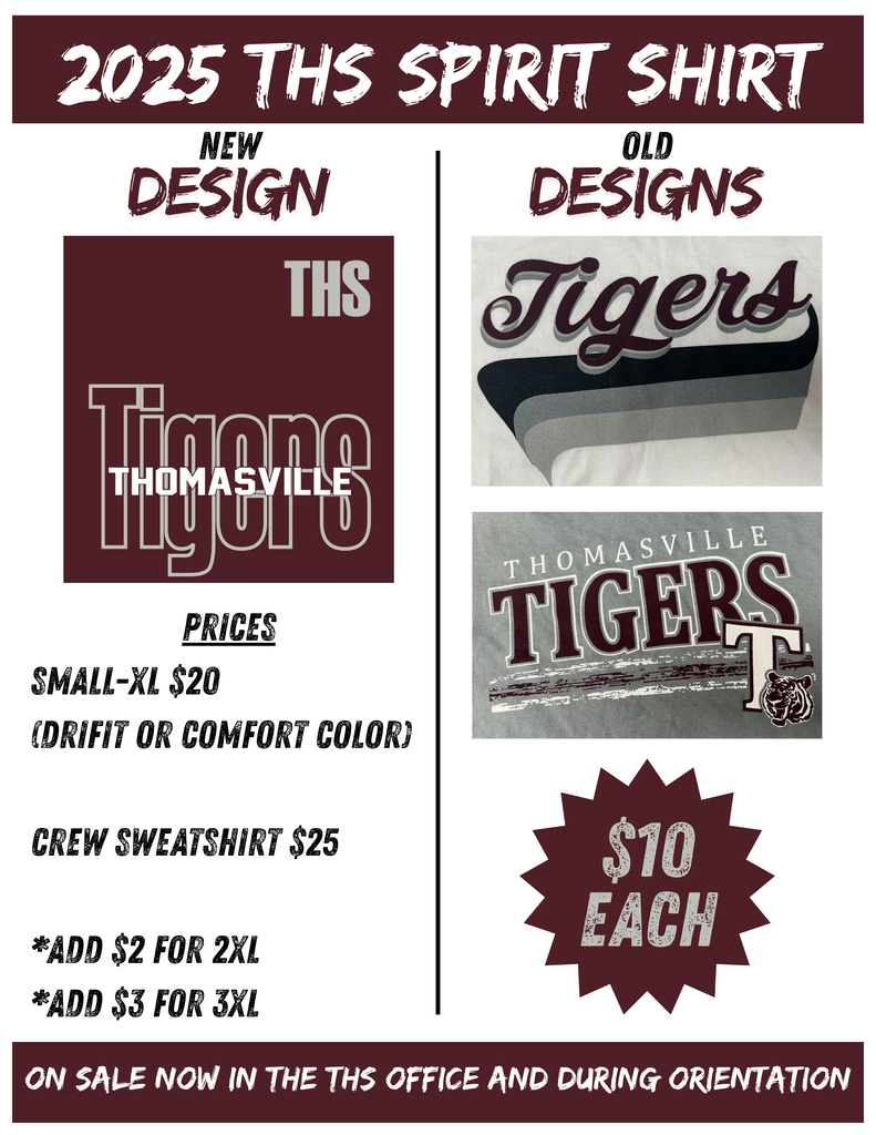 2025 THS Spirit Shirts for sale in the THS Main Office
