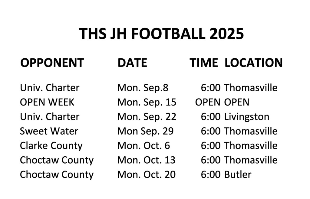 THS Junior High Tigers football schedule 2025