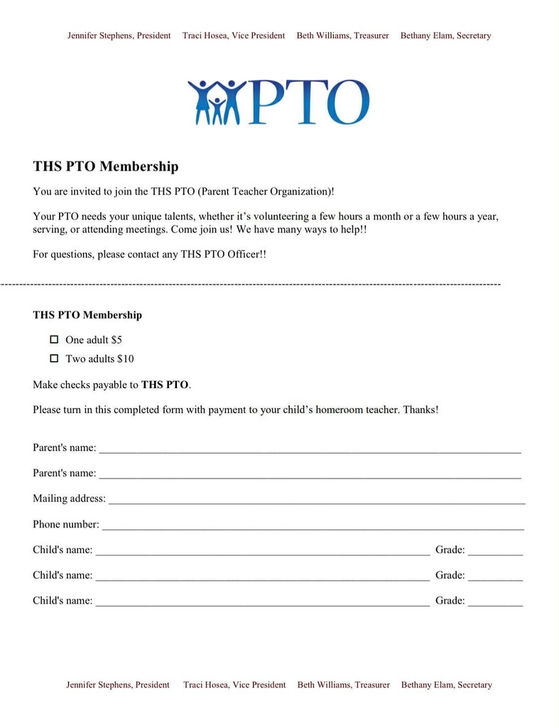 The THS PTO will have a table at both Orientation sessions on Tuesday, July 29 in the school gym. They will have membership forms, Adopt-A-teacher forms, and shirt order forms. Please stop by to show your support.