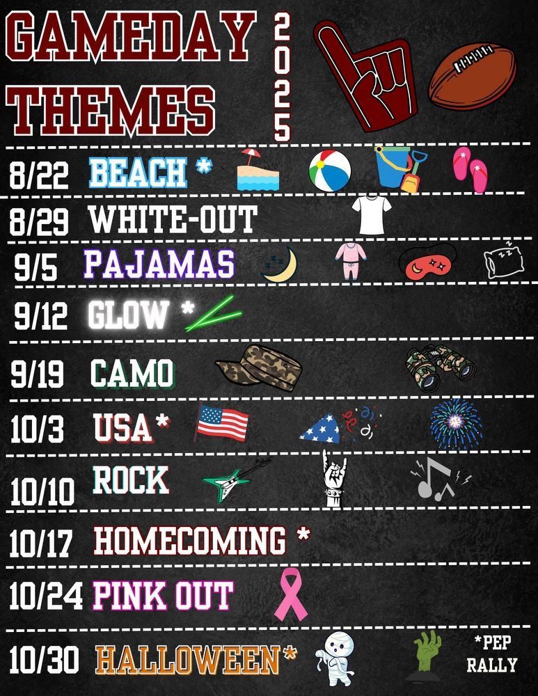 Game day themes for the 2025 THS Tigers football season