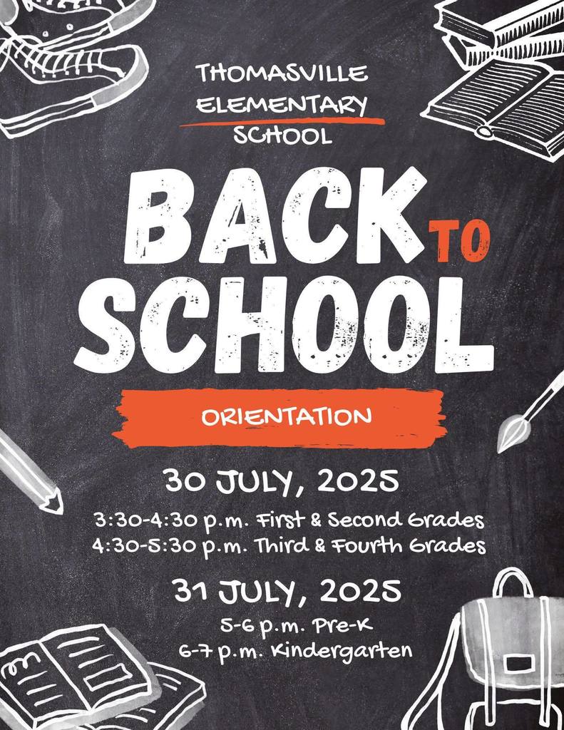 First day today, July 30, of TES Orientation in the school cafeteria: First and Second Grades at 3:30 p.m.; Third and Fourth Grades at 5:30 p.m.