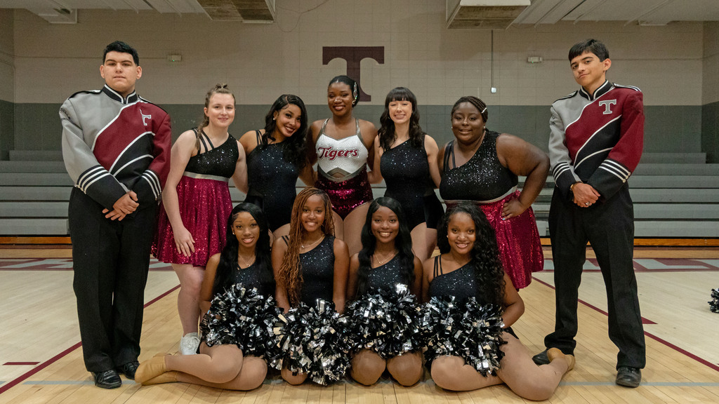 Seniors from the 2025 Thomasville High School Mighty Tiger Marching Band include (front) Dakyiah McDaniel, Kennedy Rice, Ja'Terriana Smith and Jaimyin Jones; (back) Colby Goodman, Alexis Lynn, Vanylia Southall, Kenmora Pettway, Anna Smith, Samantha Tolbert and Braden Bishop.