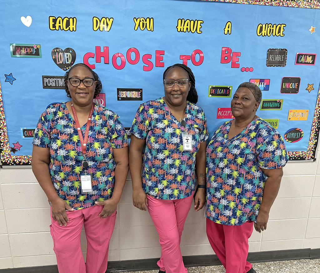 The Child Nutrition Program (CNP) staff at Thomasville Middle School includes Jackolyn Grayson; Angelia Price (TMS CNP Manager); and Melba Fuller.