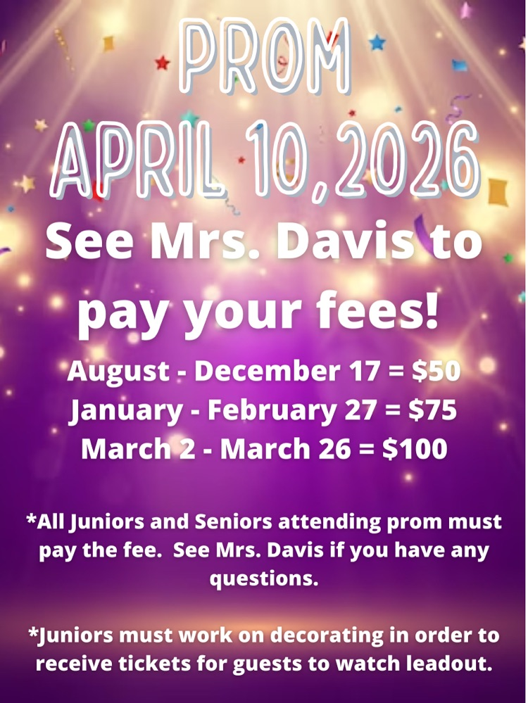 THS Prom is April 10, 2026. Fee is $50 until Dec. 17.