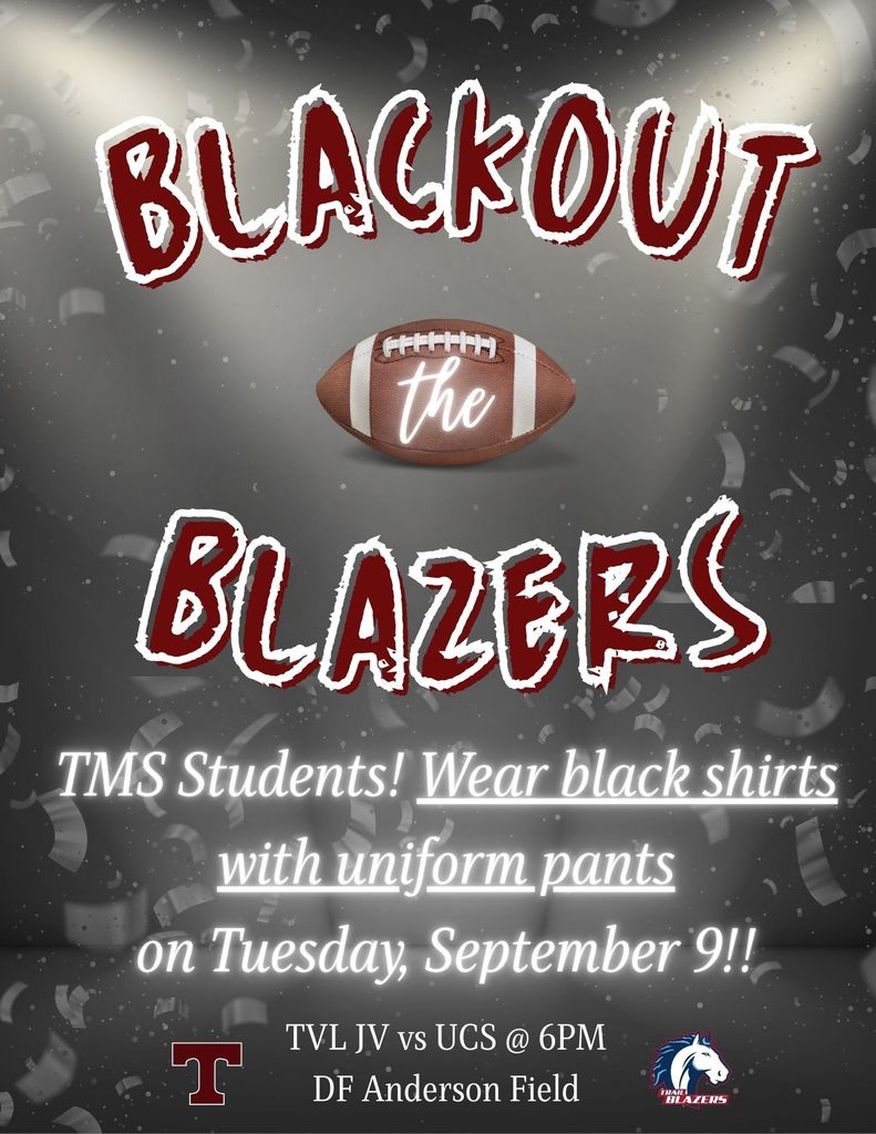 ATTENTION: the home THS Junior High football game with University Charter School, originally scheduled for Sept. 8, has been changed to Sept. 9 at 6 p.m. at D.F. Anderson Field. Cash or GoFan will be accepted at the gate. https://gofan.co/event/4013605?schoolId=AL11808