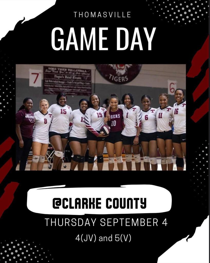 The THS Lady Tigers junior varsity and varsity volleyball teams will travel Thursday, Sept. 4 to play Clarke County High School in Grove Hill. The JV game begins at 4 p.m. NOTE: Cash only will be accepted at the gate.