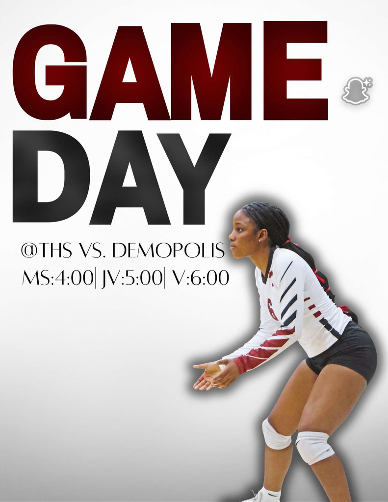 The TMS and THS volleyball teams will host Demopolis on Monday, Sept. 8 in the THS gym. TMS game begins at 4 p.m. Cash or GoFan will be accepted at the gate. https://gofan.co/event/3769079?schoolId=AL11808