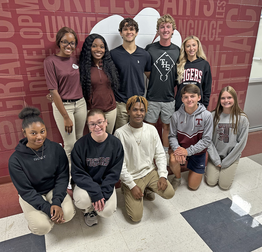 SGA juniors and seniors: (front row - juniors) Keyana Bettis, Alexis Harvell, Codie Dixon, Coleman Pilkington, and Addyson Webb; (back row - seniors) Kennedy Rice, JaTerianna Smith, Thomas Aguiar, Isaac Parten, and Phoebe Pilkington.