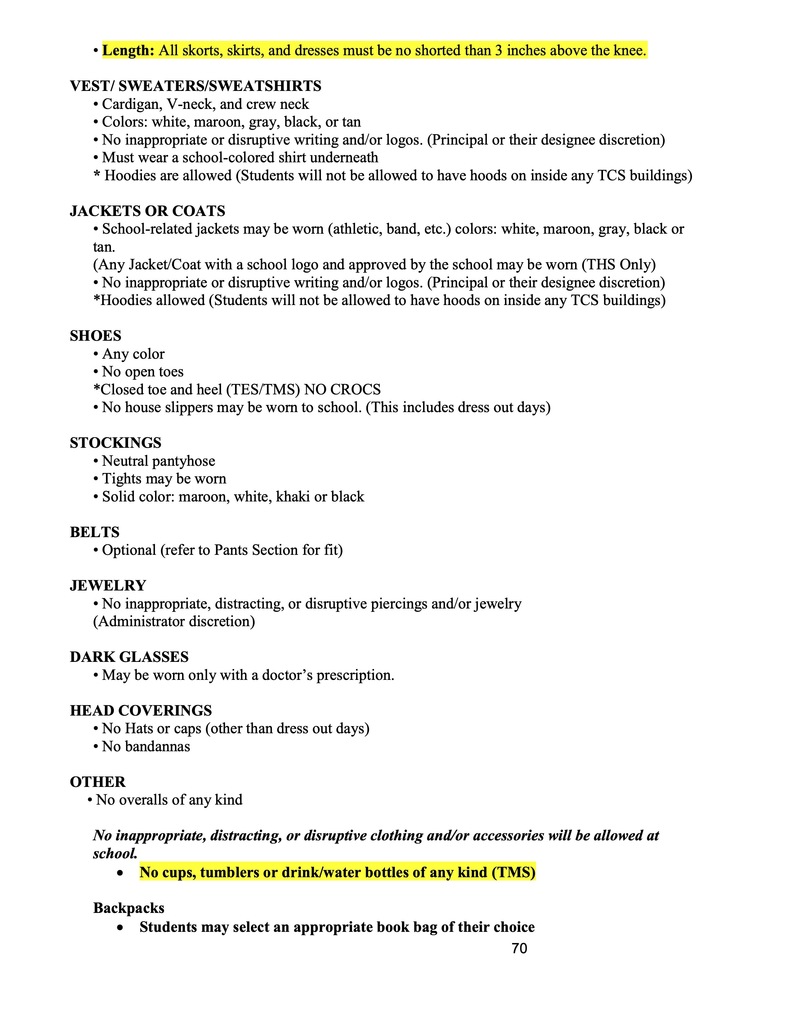 ATTENTION - parents of students attending Thomasville Elementary School: please refer to the Uniform Dress Policy in the 25-26 Parent-Student Handbook. Many students are coming to school not dressed appropriately. Thank you for your attention.