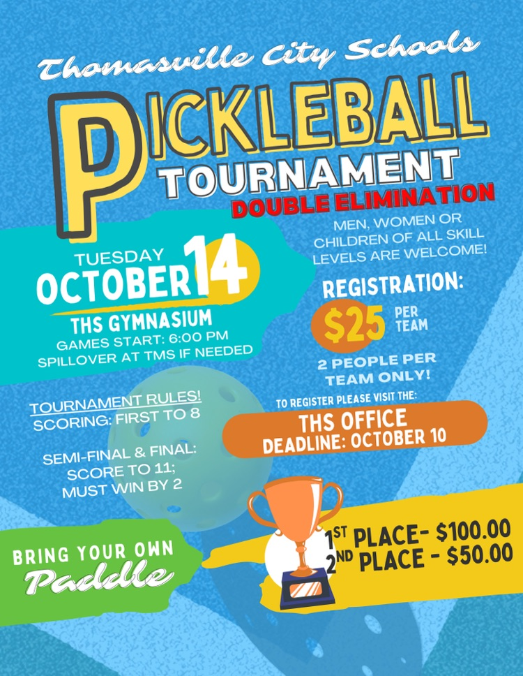 Pickleball Tournament Oct. 14 during TCS Homecoming.