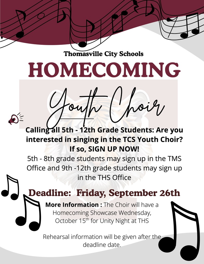 Join the Homecoming Youth Choir and perform Oct. 15 at Unity Night. Fifth through 12th grade students can sign up.