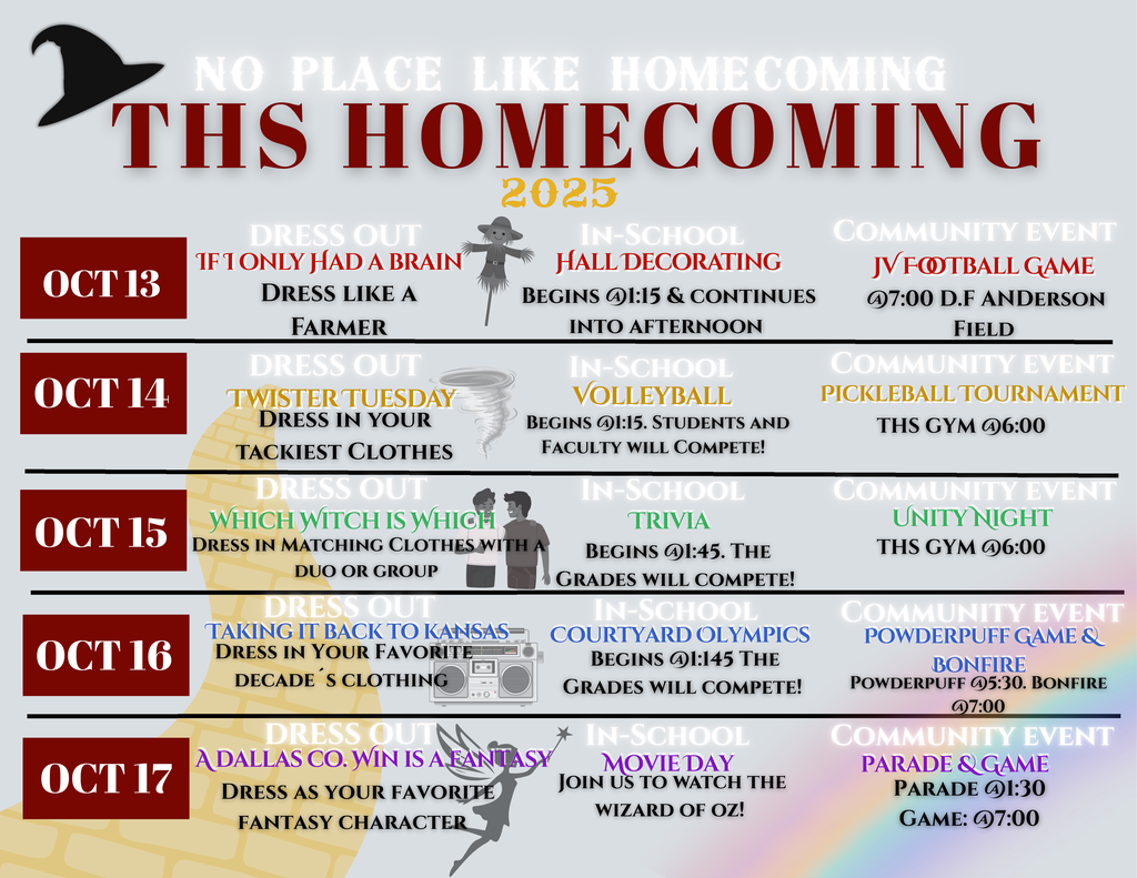 Homecoming 2025 schedule for Thomasville High School - Oct. 13-17.
