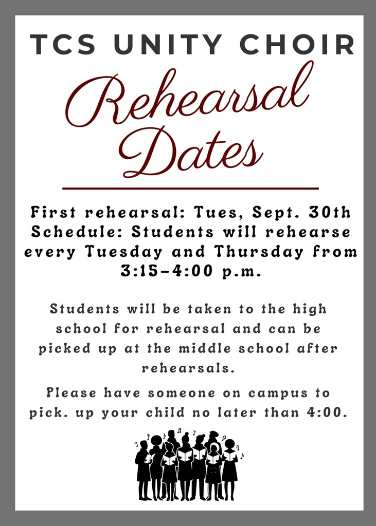 Rehearsal dates for TCS Unity Choir 2025