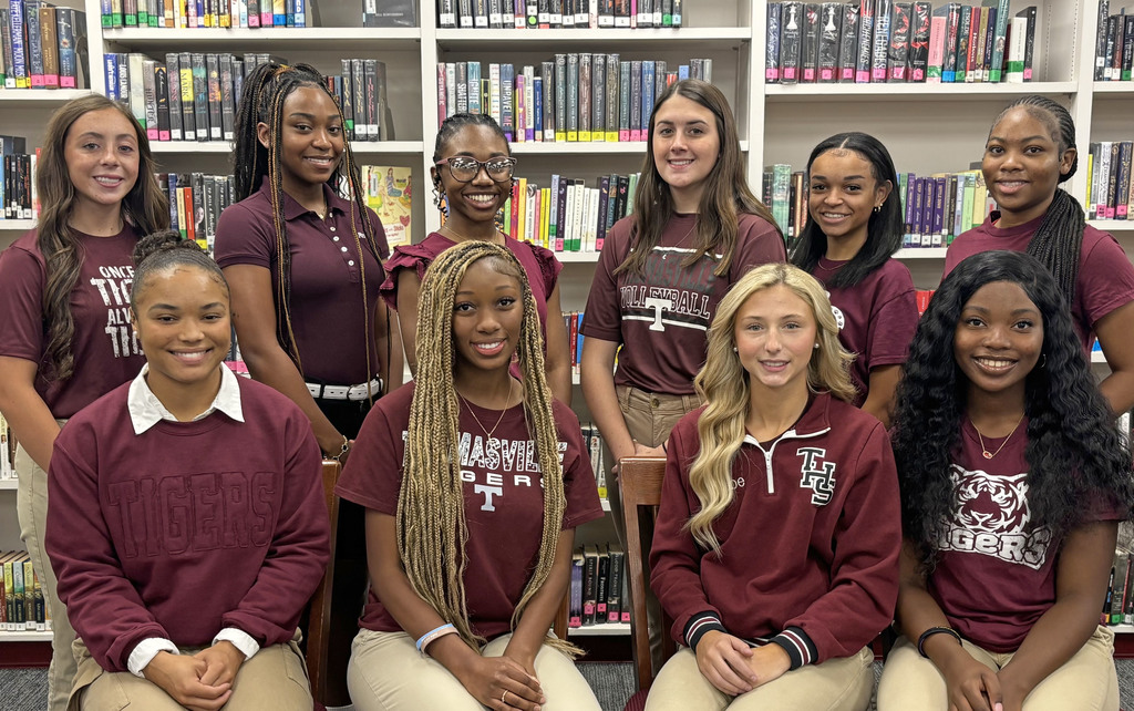 The 2025 Thomasville High School Homecoming Court includes (seated) (Seniors) Imani Brothers, Dakyiah McDaniel, Phoebe Pilkington and Ja'Terianna Smith; (standing) (Freshmen) Mary Lindsey Drinkard and Ja'Nhiya Tolar; (Sophomores) Gracie McCampbell and Scarlett Rotton; and (Juniors) Kristin Howard and Jazlyn Morrissette. The Homecoming Queen crowning ceremony will be held Oct. 17.