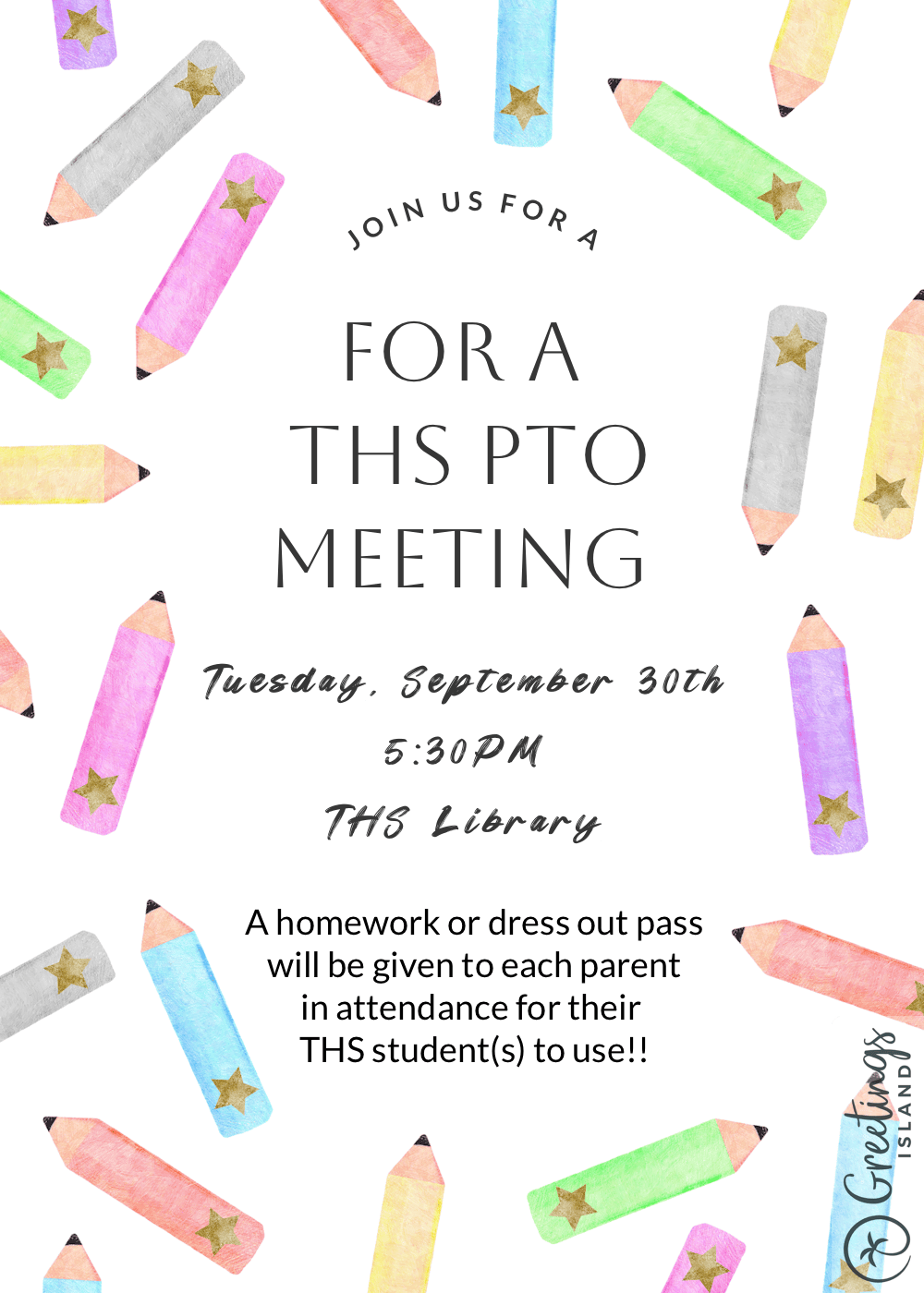 THS PTO meeting, today, Sept. 30, at 5:30 p.m. in the school library.