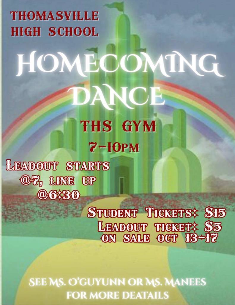 THS Homecoming Dance 2025, 7 p.m. on Saturday, Oct. 18 in the school gym.