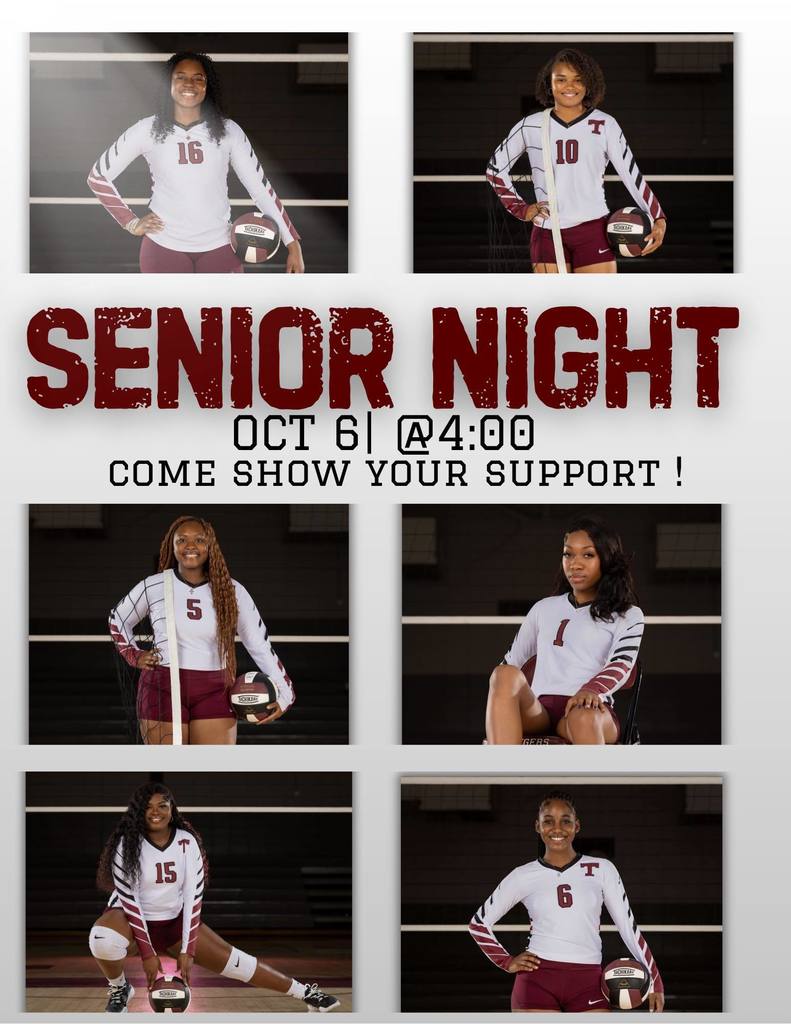The THS Lady Tigers varsity volleyball team will host the University Charter School and Washington County for "Senior Night" on Monday, Oct. 6 in the THS gym. The first game will be at 4 p.m. Cash or GoFan will be accepted at the gate. https://gofan.co/event/4013352?schoolId=AL11808