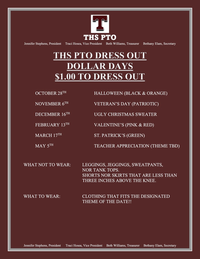 THS PTO Dress Out schedule 25-26