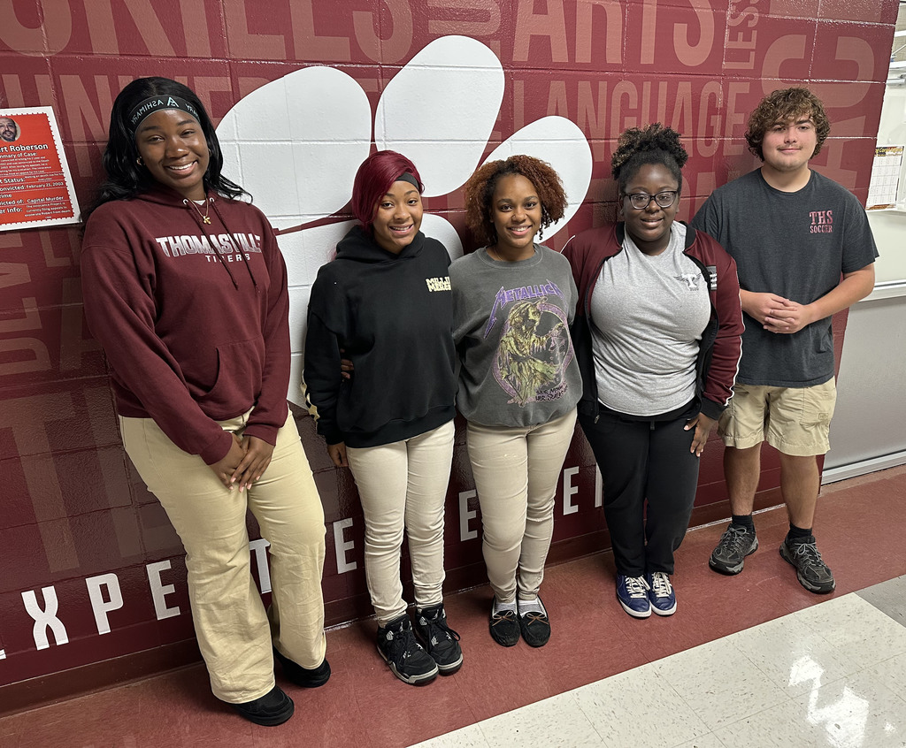 Officers for the Thomasville High School chapter of HOSA - Future Health Professionals for the 2025-2026 school year include Kenmora Pettway, President; Kayla Burroughs, Reporter; Briana Carstarphen, Reporter; Samantha Tolbert, Secretary; and Charlie Nordan, Vice-President.