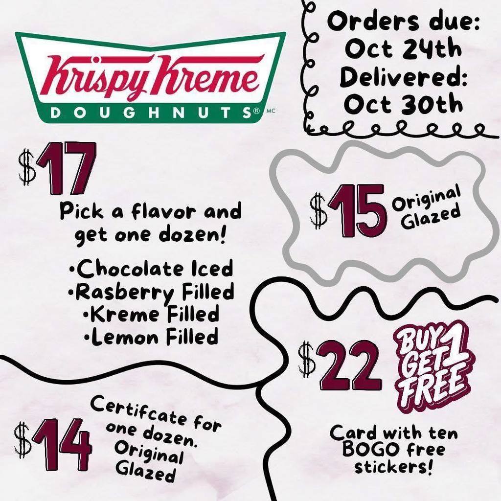 TMS doughnut fundraiser. Orders due Oct. 24.