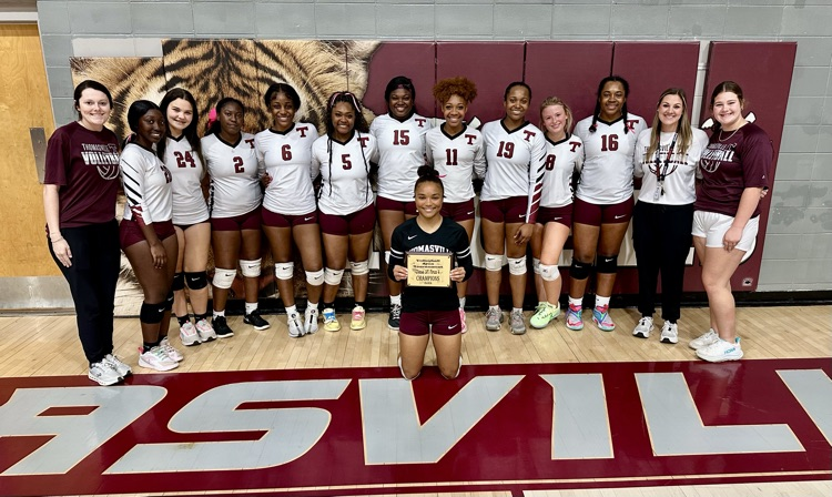 The THS Lady Tigers volleyball team defeated Southside Selma Oct. 16 to win the Class 3A, Area 4 championship in the THS gym: 25-10, 25-4 and 25-5.