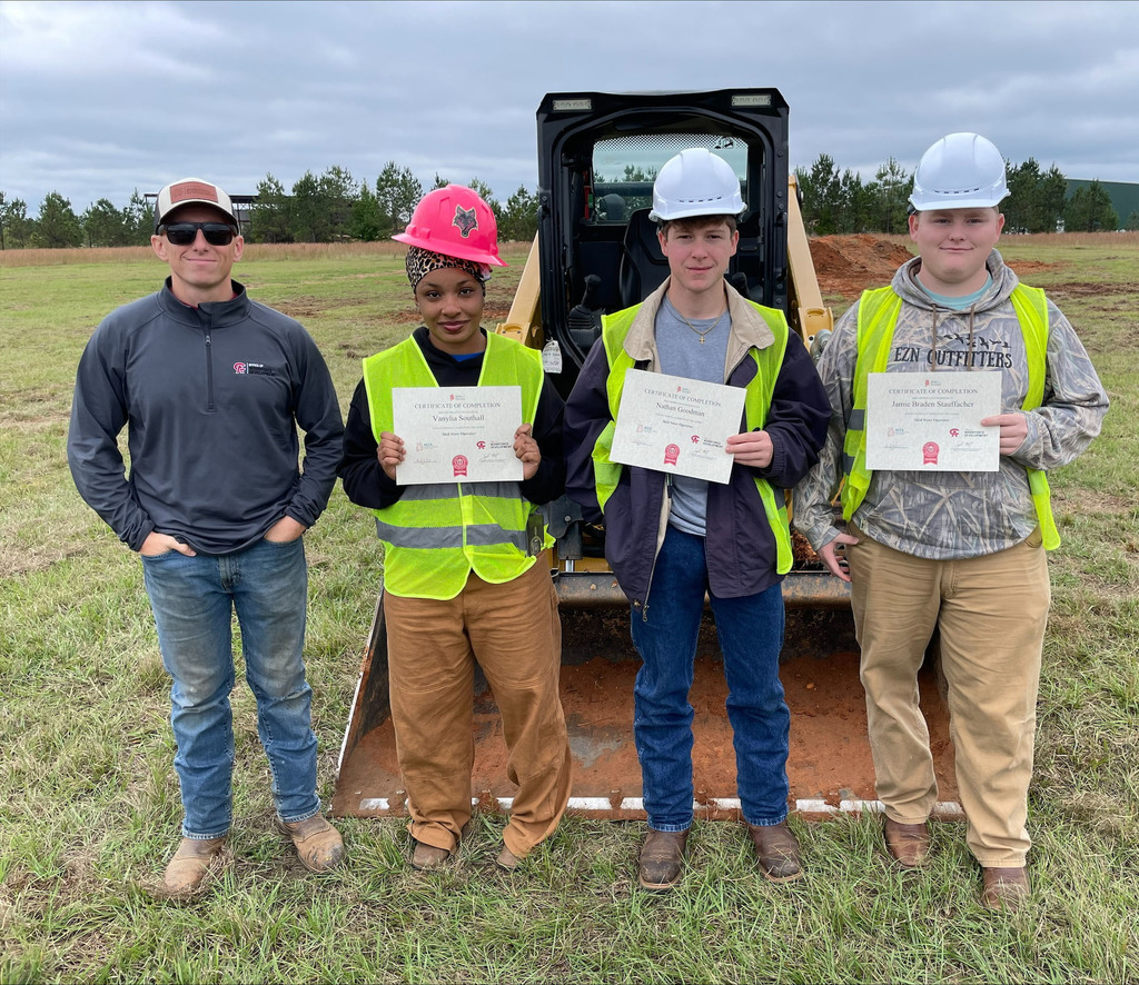 Three dual enrollment students from Thomasville High School received certifications in Skid Steer operations through the Skills For Success Program at Coastal Alabama Community College.