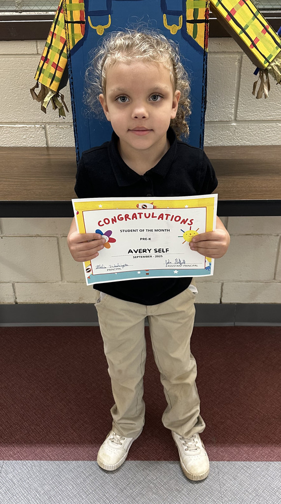 Avery Self, a Pre-K student, was chosen as a "Student of the Month" for September 2025 at Thomasville Elementary School.