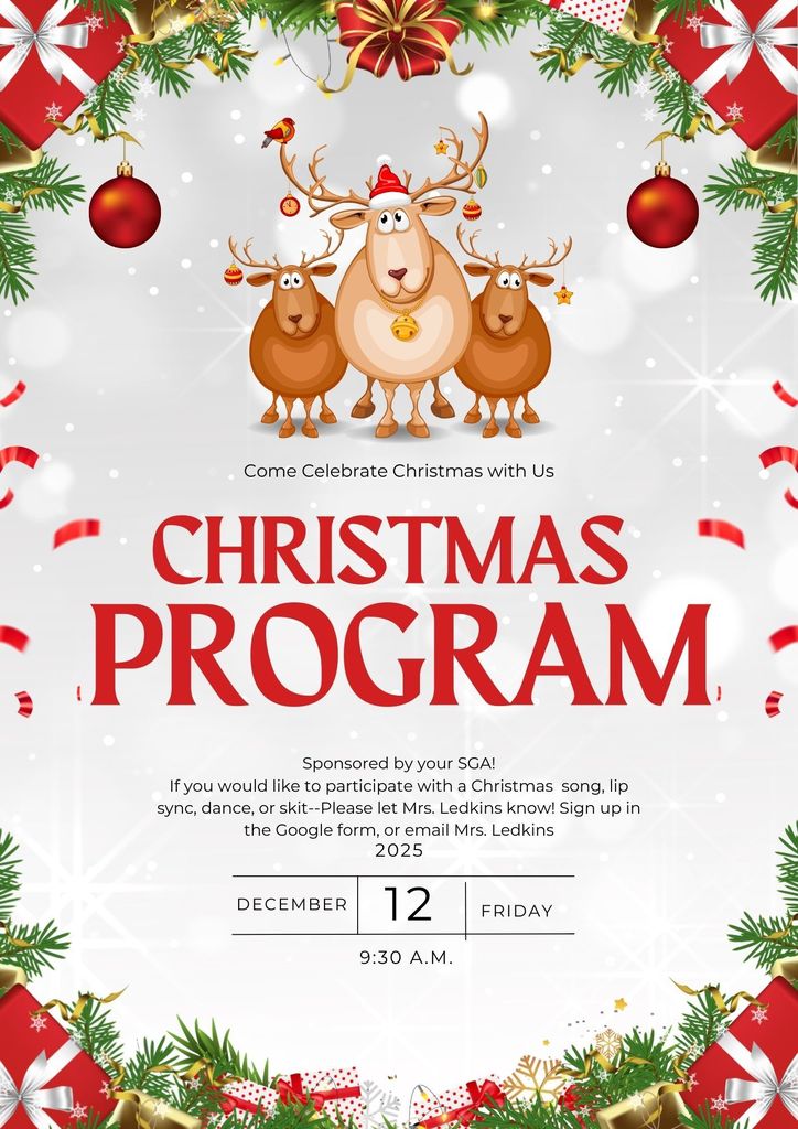 Christmas Program, 9:30 a.m. on Friday, Dec. 12 in the THS gym.