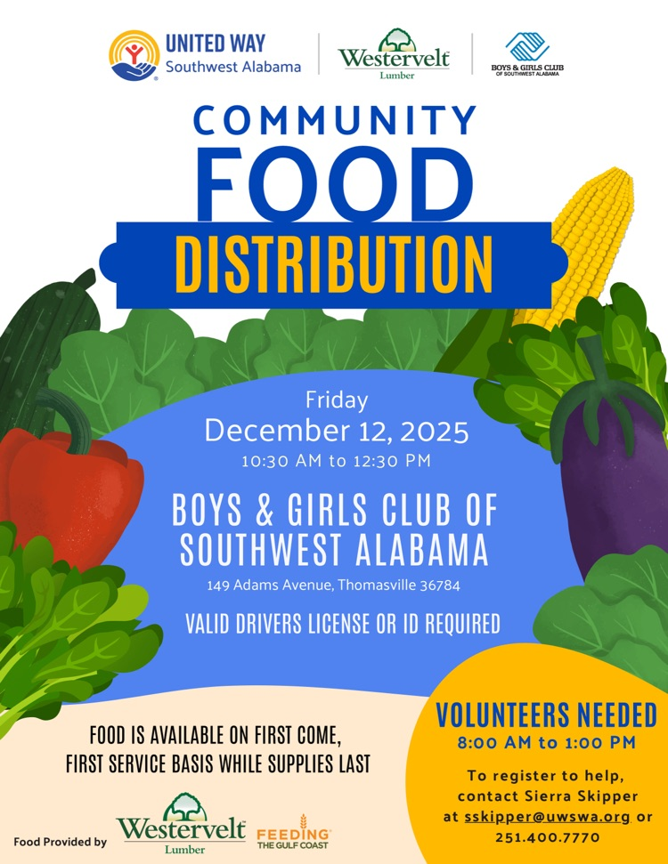 Community Food Distribution Dec.12 at the Boys and Girls Club in Thomasville.