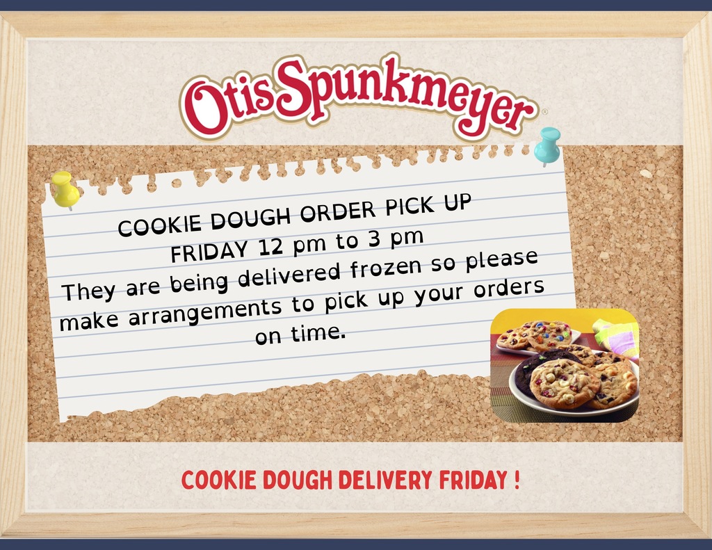Pick up TES Cookie Dough Fundraiser deliveries Friday, Dec. 12, beginning at noon.