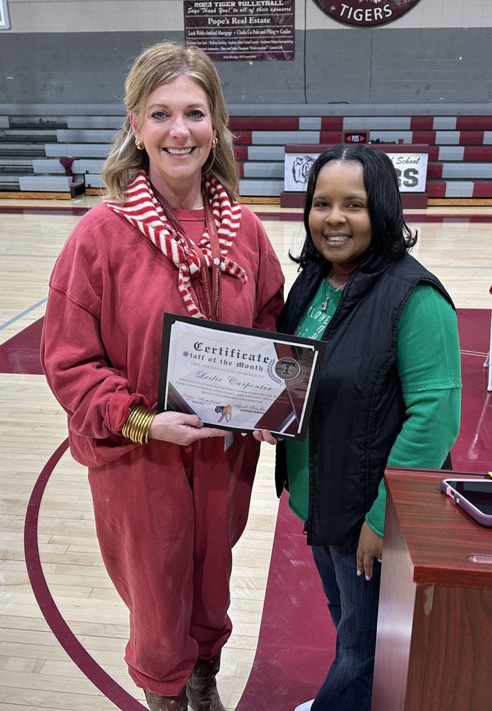 Leslie Carpenter (left), special education teacher, was recognized as the "Staff Member of the Month" for December 2025 at Thomasville High School. She is pictured with April Bouler, THS Assistant Principal.