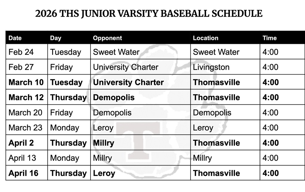 2026 THS JV baseball schedule