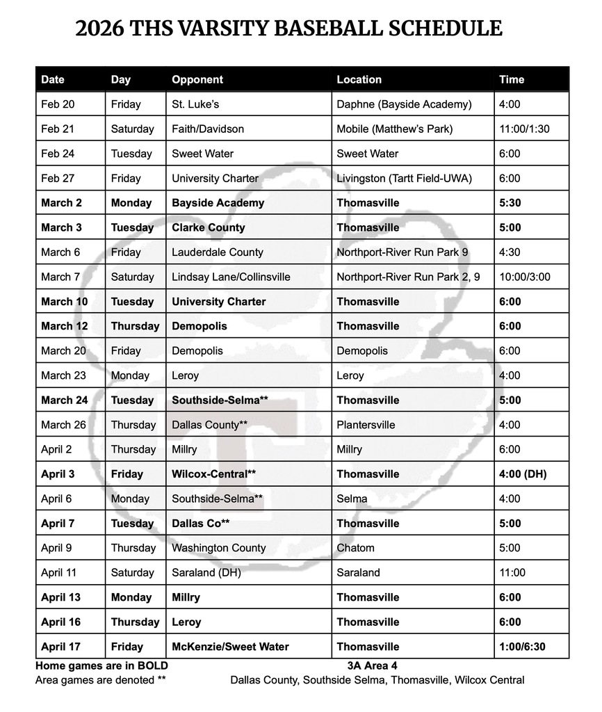 2026 THS varsity baseball schedule
