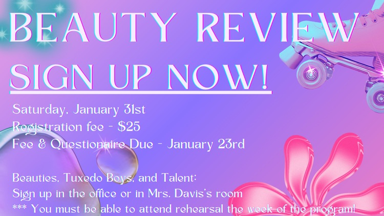 Forms will be available in the THS office and outside Mrs. Davis's room on Thursday, Jan. 8. Forms and entry fee is due by Jan. 23.