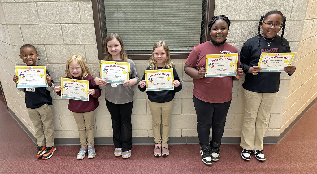 "Students of the Month" for November 2025 at Thomasville Elementary School: Samuel Mbugua, Pre-K; Ebie Gates, Kindergarten; Aria Thompson, First Grade; Mary Beth Fendley, Second Grade; Kenira Thomas, Third Grade: and Malaysia Madison, Fourth Grade.