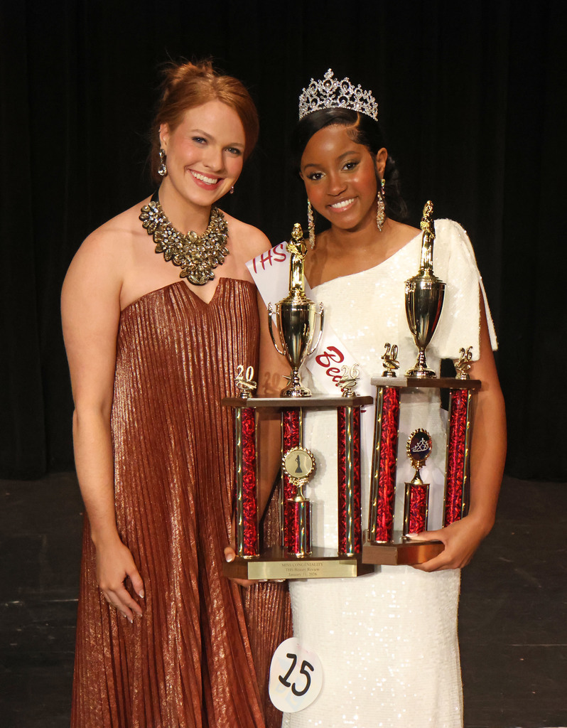 Kennedy Rice (right), THS Top Beauty 2026, is pictured with Mardie Carpenter, the emcee for the THS Beauty Review. Carpenter is a THS graduate and was chosen as the 2025 Miss Thomisana.