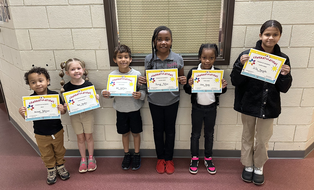 "Students of the Month" at Thomasville Elementary School for February 2026 include Michael Patterson, Pre-K; Hope Newton, Kindergarten; Will Watters, First Grade; Raleigh Phillips, Second Grade; Chloe Hosea, Third Grade; and Je'Da Marzette, Fourth Grade.