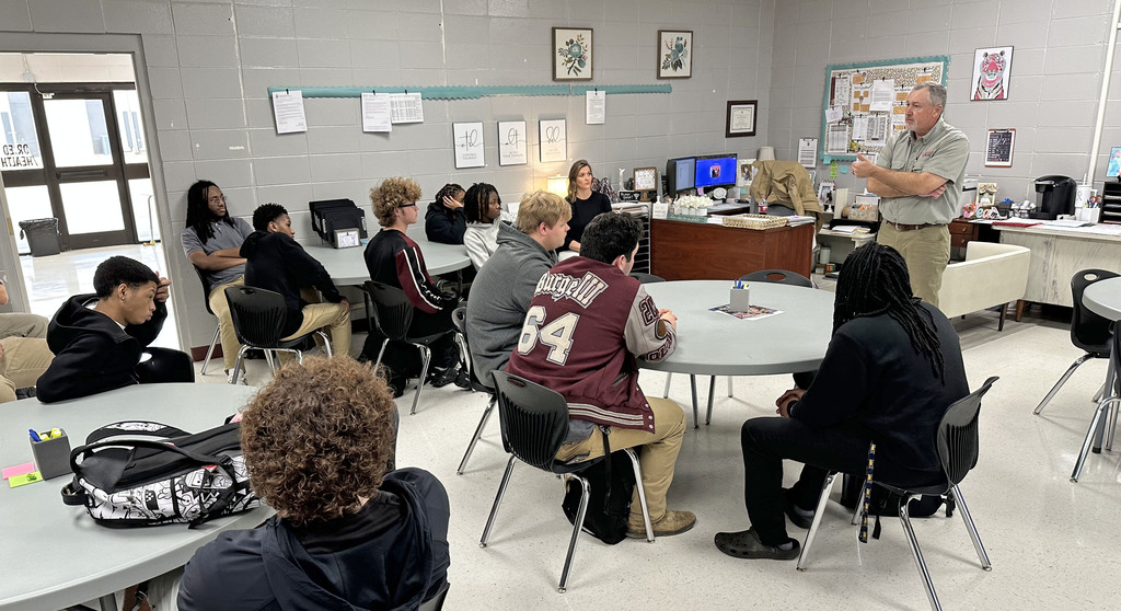 Joe Joiner, Installation Manager with Clarke Air Company in Grove Hill, was the guest speaker Feb. 11 for students at Thomasville High School, who may be interested in electrical engineering. Joiner is a THS graduate and also has had experience in the Pulp and Paper industry. Joiner's talk was part of the "Career Connect' series organized by THS Career Coach Chelsea Doggett.