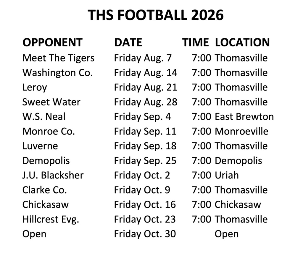 2026 THS Tigers varsity football schedule
