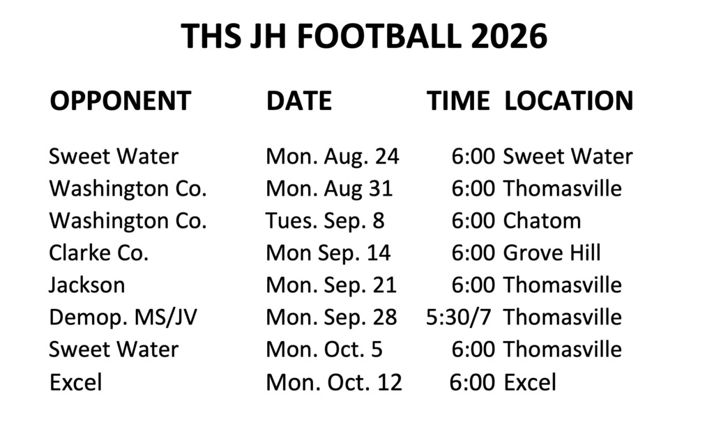 Thomasville Tigers Middle School/Jr. High football schedule 2026