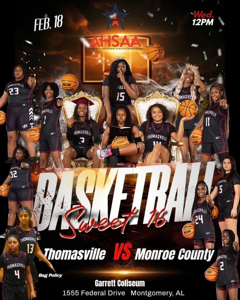 ATTENTION: The THS Lady Tigers basketball team will square off in the Sweet 16 against the Monroe County Lady Tigers at noon on Wednesday, Feb. 18 at Garrett Coliseum in Montgomery. Cash or GoFan will be accepted at the gate. https://gofan.co/event/6139781?schoolId=AHSAA