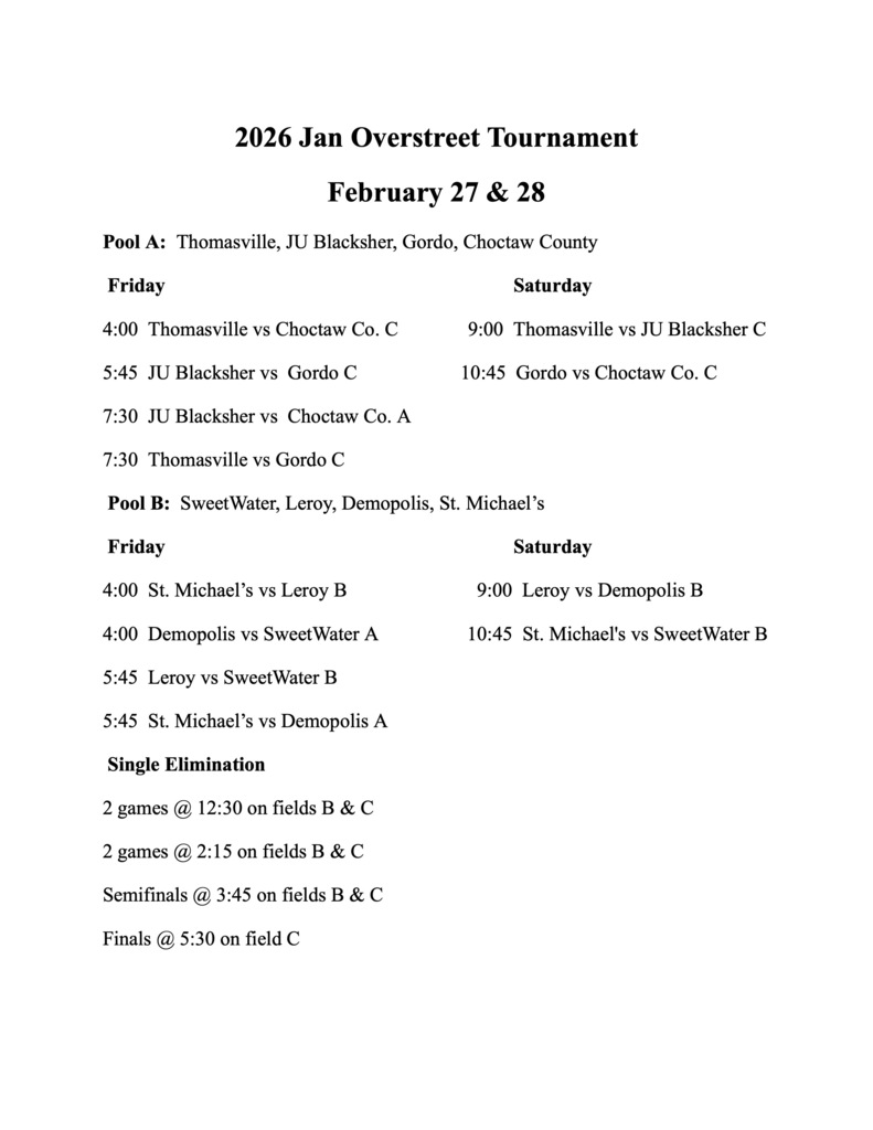 The THS Lady Tigers softball program will sponsor the annual Jan Overstreet Softball Tournament on Feb. 27 and 28 in the Nathan Stephens Sports Complex. Cash or GoFan will be accepted at the gate. https://gofan.co/event/6101940?schoolId=AL11808 Fill concessions will be available. Come Hungry! The cancer survivor ceremony will be held after the first two games on Saturday.