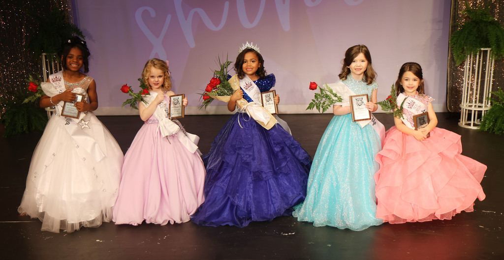 The winners in the Pre-K/Kindergarten division of the 2026 Thomasville Elementary School Beauty Review Feb. 21 in the Thomasville Civic Center: Jh'Kinzee Washington, Third Runner-Up; Brynlee Smoker, Second Runner-Up and Most Photogenic; Adyson Singley, Top Beauty; Riley Kate O'Bryant, First Runner-Up; and Beck Bozeman, Fourth Runner-Up. The event was sponsored by the TES PTO.
