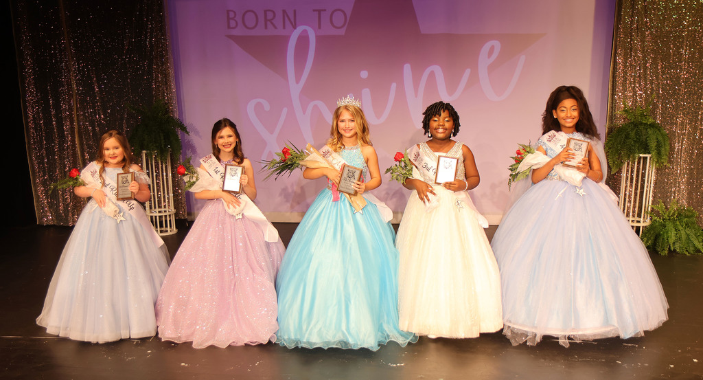 Winners in the Third/Fourth Grade Division of the 2026 Thomasville Elementary School Beauty Review Feb. 21 in the Thomasville Civic Center: Avery Williams, Second Runner-Up; Avery Usselman, First Runner-Up; Ann Berkley Alford, Top Beauty; Elaina Deshazer, Third Runner-Up; and Reinys Zoe Rodriguez, Fourth Runner-Up and Most Photogenic.