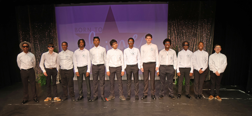 The Tuxedo Boys provided entertainment Feb. 28 for the TMS Beauty Review. Pictured are Myles Beckham, Connor Dunham, Delvin Thomas, Justin Urquhart, Brandon Cole, Issak Ogle, Cameron Lucy, Ben Loftin, Kaleb Williams, Cameron Holt, Abner Burroughs and Jacob Garza.