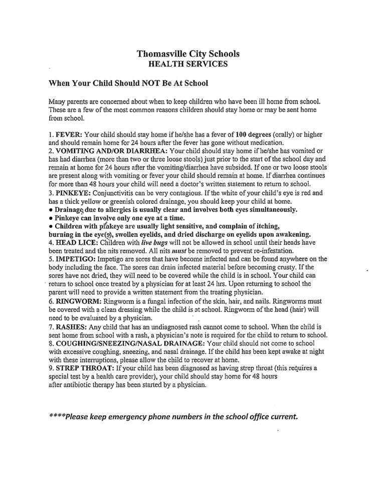 When your child  should not be at school