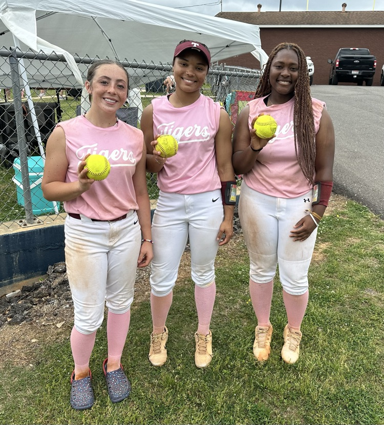 Mary Lindsey Drinkard, Imani Brothers and Zion Howard of the THS Lady Tigers varsity softball team each hit a home run April 4 against Carbon Hill.