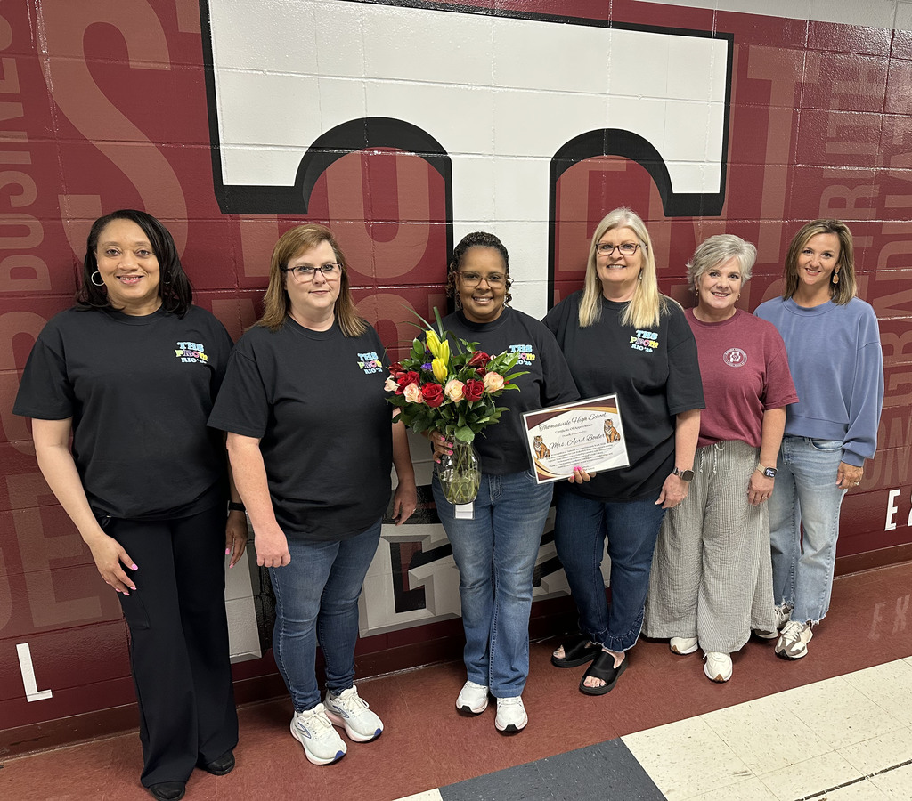 April Bouler was celebrated by the staff of Thomasville High School during National Assistant Principals Week. Pictured are Joyce Figgers, Counselor; Candace McConnell, Bookkeeper; Bouler; Cindy Hare, Secretary; Candy Thompson, School Nurse; and Chelsea Doggett, Career Coach.