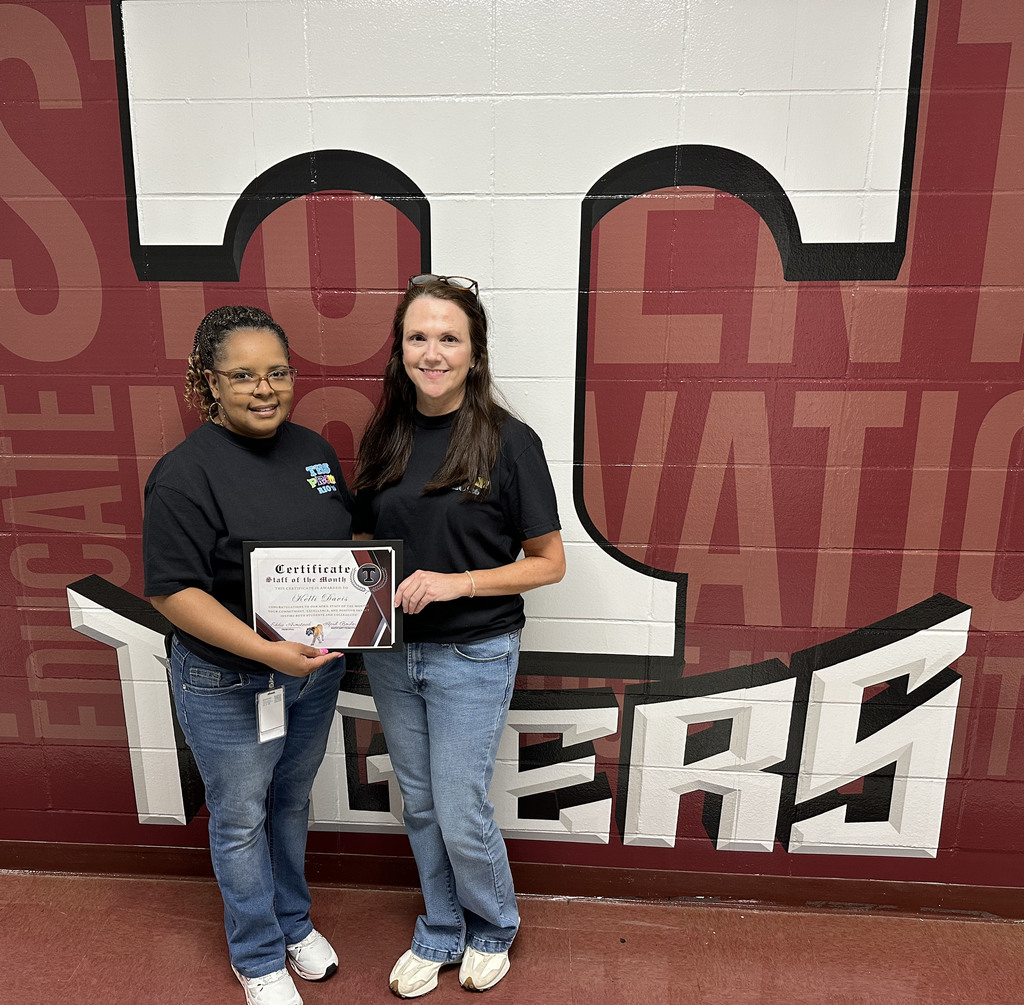Kelli Davis (right), English Language Arts Teacher, has been selected as the "Staff Member of the Month" for April 2026 at Thomasville High School. She is pictured with April Bouler, THS Assistant Principal.