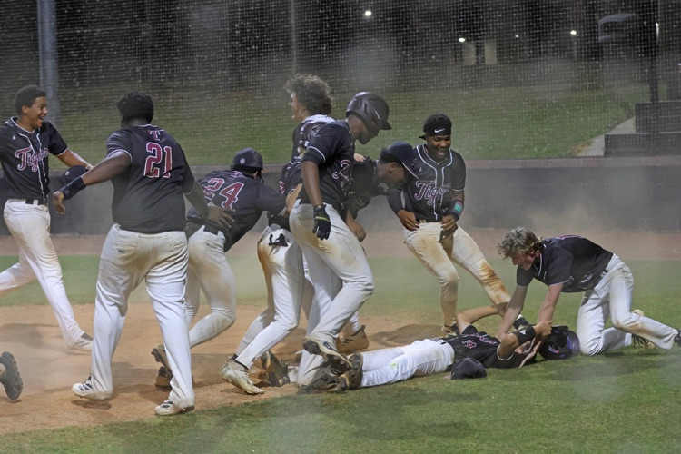 The THS Tigers varsity baseball team beat Millry 2-1 in the bottom of the 10th inning April 13 at Donnie Fendley Field. Coleman Pilkington scored the winning run.